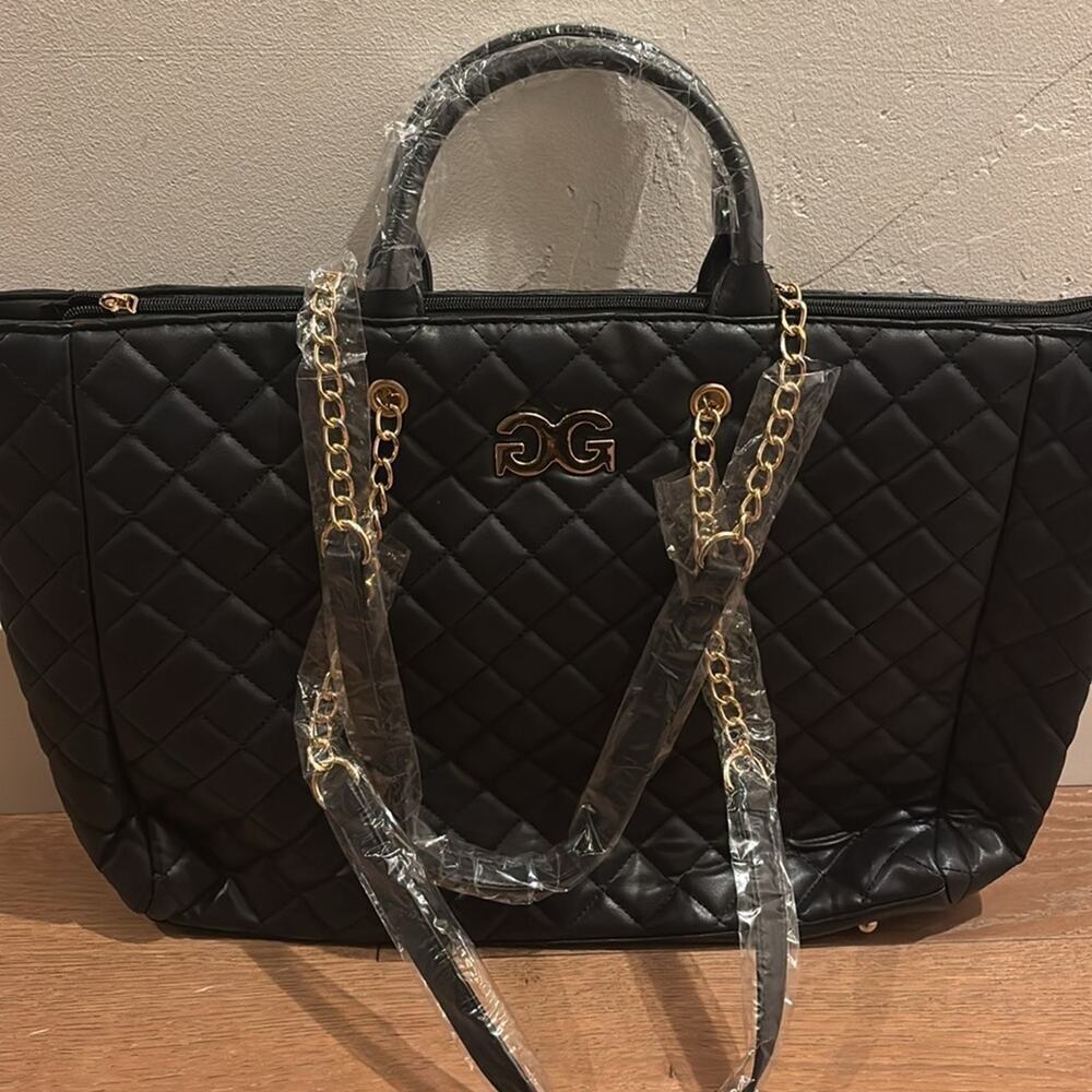 DG2 Diane Gilman Quilted Large Tote Black GGH-518 NWT Zip‎ Top Carryall Bag - Picture 3 of 5